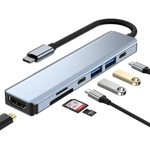 Hub USB C 7 in 1 con HDMI 4K due porte USB-C lettore di schede USB 3.0 SD/TF compatibile con MacBook Pro e altri dispositivi di tipo C