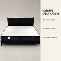 Cadre de lit rembourré réglable en cuir noir moderne avec tête de lit capitonnée, matelas en mousse haute densité, lit plateforme en bois massif