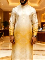 Qamis traditionnel pour homme, demi-fermeture à quatre boutons, col montant, manches longues, imprimé, style Dishdasha, pour affaires, gentleman, soirée urbaine, vente en gros
