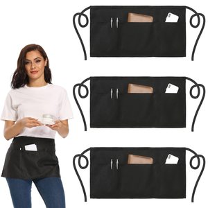 Tablier de travail pour homme en polyester imperméable gaufré à trois poches, taille mi-haute, idéal pour les serveurs de <span class=keywords><strong>restaurant</strong></span> - Vente chaude transfrontalière - Product Image 1
