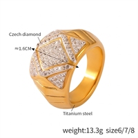 Exquisiter, mit tschechischen Diamanten besetzter, breiter Statement-Ring, Titan-Edelstahl-Modeschmuckring, erhältlich in den Größen 6/7/8.