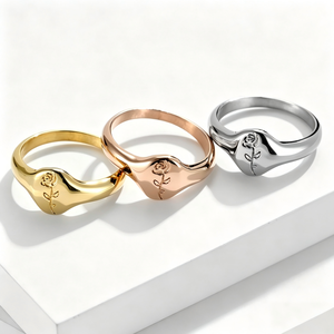 Bague en acier inoxydable plaqué or 18 carats pour femme, motif fleur rose, polie, étanche, idéale pour les fêtes et les anniversaires – Vente en gros - Product Image 1