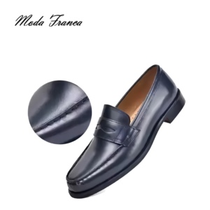 Mocassini <span class=keywords><strong>da</strong></span> <span class=keywords><strong>Uomo</strong></span> in Vera Pelle Blu, Scarpe Eleganti Formali Slip-On Comode per Ufficio e Business Casual - Product Image 4