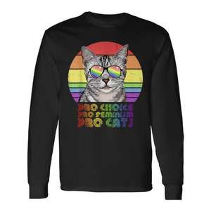 Camiseta de manga larga Pro Choice Pro Feminism Pro Cats con diseño de gato arcoíris, ropa de orgullo LGBTQ - Product Image 1