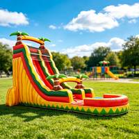 Toboggan aquatique gonflable avec piscine, thème palmier tropical, structure gonflable de qualité commerciale pour usage extérieur