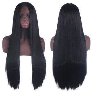 Perruque de cosplay polyvalente, raie centrale, style cuir chevelu, <span class=keywords><strong>cheveux</strong></span> longs et raides noirs de 80 cm, résistante aux hautes températures, vente en gros d'usine pour l'anime - Product Image 5