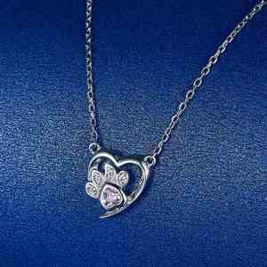 SPJ Best Selling S925 Sterling Silver <b>Pink</b> Zircon Love Cat Claw <b>Necklace</b> Cute Sweet Heart Clavicle Chain Pendant <b>Necklaces</b> Girl - Product Image 2
