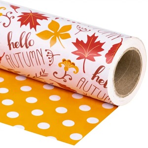 Papel de Regalo Ecológico Reciclable Personalizado con Diseño de Hojas de Otoño, Rollo de Papel de Arte de 100 g/m² con Revestimiento de Doble Cara para Regalos y Manualidades - Product Image 2