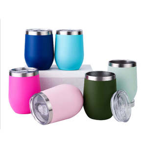 Vasos de Vino de Acero Inoxidable con Logotipo Personalizado, 12 oz, Doble Pared, Aislamiento al Vacío, Forma de <span class=keywords><strong>Huevo</strong></span>, sin Tallo, con Tapa - Product Image 1