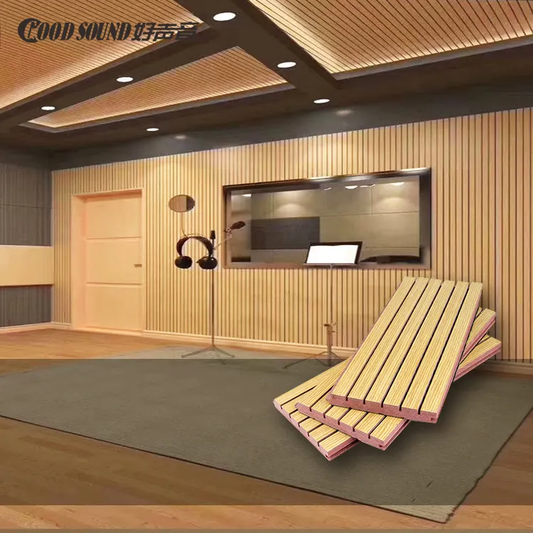 GoodSound 3d model desain teater beralur Strip kayu penyerap suara dinding kedap suara Panel kayu akustik