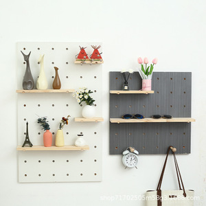 Solid Wood Pegboard Storage <b>Rack</b> Adjustable Wall Mounted For Bathroom Bedroom Living Room Display <b>Shelves</b> - Product Image 5