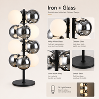 Lampe de table élégante à sphères mixtes G9, verre givré blanc chromé, base noire, lumière de chevet, style moderne pour salon et maison