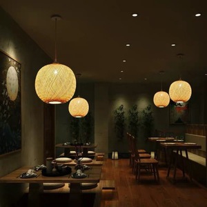 โคมไฟแขวนทรงกลมทำจากไม้ไผ่ ขนาด 30 ซม. 40 ซม. 50 ซม. 60 ซม. หลอดไฟ LED E27 สำหรับห้องน้ำชา บันได ห้องสไตล์เซน บ้าน ร้านอาหาร - Product Image 5
