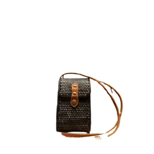 Bolso cruzado de ratán negro tejido a mano Lombok con correa de cuero, bolso artesanal de mimbre tradicional indonesio elegante y Delgado - Product Image 3