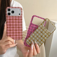 Nouvelle coque de téléphone double couche IMD motif cœur à carreaux pour iPhone 18 Pro Max 17 16 Pro 15 14 13, style coréen, protection premium
