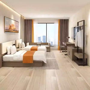 Modern Contemporary 3-Star Hotel Furniture Full Bedroom Sets with Eco-Friendly Durable Wood <b>Bed</b> Nightstand Wardrobe Workstation - Product Image 2