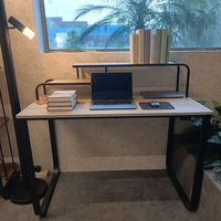 Escritorio Escolar Moderno Lumetal de Madera PB con Melamina, Mesa de Estudio con Marco Metálico, Estante Superior para Aula, Patas Curvas y Nivelador Estable