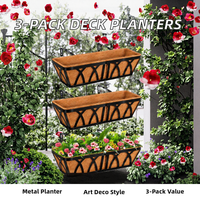 LCHUANG Jardinière suspendue en métal style Art Déco pour balustrade, lot de 3, 24 pouces, avec doublure en fibre de coco, pour balcon/terrasse extérieur