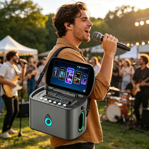 Mini Handheld Karaoke Machine Portable Bluetooth Speaker Dual <b>Wireless</b> <b>Mic</b> Touch Screen Long Battery Kids Adults Party Gift OEM - Product Image 1
