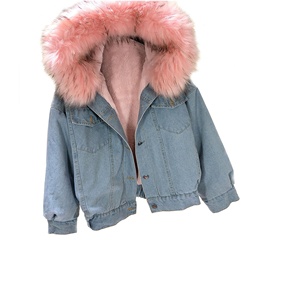 Stile occidentale aderente aderente grande colletto procione da Cowboy Parka foderato in pelliccia di volpe giacca di Jeans cappotto da donna - Product Image 3
