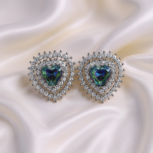 Boucles d'oreilles clous Cœur Rose en Argent 925 avec Quartz Arc-en-ciel et Strass Sertis Griffe – Bijoux Romantiques pour Femme pour Soirée - Product Image 2