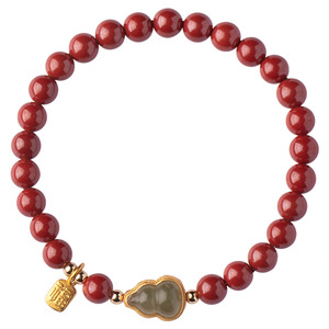 สร้อยข้อมือประดับลูกปัดสไตล์<span class=keywords><strong>โบราณ</strong></span>สีทองรูปน้ำเต้าและหยกโบราณ - Product Image 1