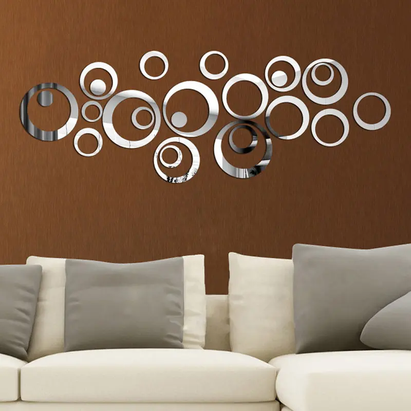 ملصق حائط أكريليك دائري ثلاثي الأبعاد بمرآة ، خلفية تلفاز ذاتية الصنع ، ملصق حائط لتزيين غرفة المعيشة وغرفة النوم والجدران