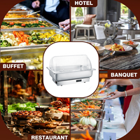 Set Pemanas Makanan Buffet Listrik Stainless Steel dengan Temperatur Dapat Diatur, Peralatan Restoran Komersial Grosir