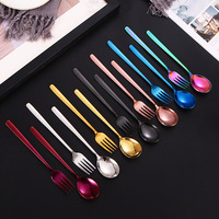 Ensemble cuillère et fourchette en acier inoxydable 304, finition miroir, compatible lave-vaisselle, durable, réutilisable, design minimaliste, couverts de cuisine longs