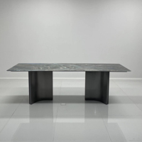 Ensemble de salle à manger moderne en marbre de grande taille, comprenant une table en marbre et une base en métal, table à manger luxueuse avec pieds en acrylique