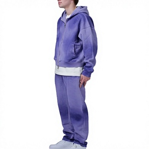 Conjunto Deportivo de Dos Piezas para Hombre, con Capucha y Cordón Ajustable, Degradado Morado, Informal, Sudadera con Capucha y Pantalones, 100% Algodón, Resistente al Viento, Ligero - Product Image 3
