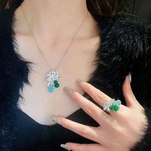 אופנה סינית חדשה ואבזרים אלגנטיים zircon שרשרת תליון פרפר וטבעת תכשיטים עדינים סט לנשים. - Product Image 2