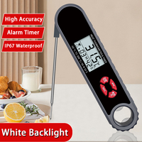 Thermomètre numérique à lecture instantanée pour viande avec fonction d'alarme et minuterie, thermomètre de barbecue avec rétroéclairage et étanchéité IP67, couleur gris