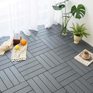 Dalles de sol modulaires en plastique PP antidérapantes, grain droit, couleur bois clair, 30*30*2cm, pour cour et patio - Product Image 5