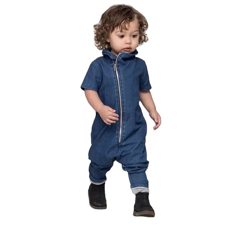 2024 אופנה בגדי תינוקות חמודים אביב קיץ שרוול קצר חלק אחד סרבל רך תינוק בנים כותנה רוכסן ג'ינס רומפר ג'ינס