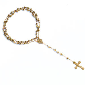 Collar con cuentas de oro chapado en oro, joyería religiosa, 14K, 18K, 22K, 24K, collar con colgante de cruz de Jesús, roario - Product Image 3