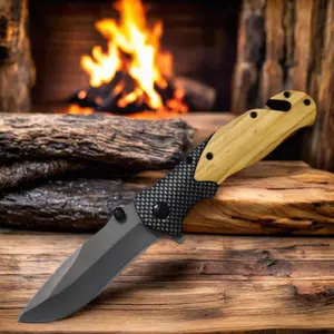 X50 Custom Logo OliveWood Handle Tiny Knife Outdoor Knives Folding Titanium Coated Survival Rescue Camping Wood Pocket Knife