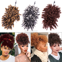 Afro Puff serut ikat rambut cepol dengan ikal keriting klip rambut dalam poni pendek ekstensi rambut ekor kuda hiasan rambut Updo UNTUK WANITA HITAM