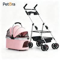 Poussette pliable Petora Premium Smooth Ride avec grand panier de rangement sur roues pour animaux de compagnie, idéale pour les promenades, les aéroports et les longues balades, offrant un confort optimal.