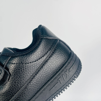 Chaussures en cuir PU noir pour enfants, baskets classiques basses, texture litchi, légères, avec fermeture auto-agrippante, chaussures pour enfants