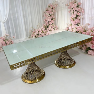 Modern Gold Stainless Steel Frame Rectangle Glass <b>Top</b> 10 Person <b>Wedding</b> <b>Table</b> for Hotel Party Event Furniture - Product Image 4