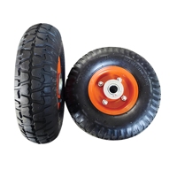 Roda Karet Pneumatik Tipe Datar 10 Inch 3.00-4 3.50-4 Custom Terbaru dengan Bantalan Bola dan Rem, untuk Gerobak Dorong Tugas Berat