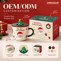 Mug à café en céramique de Noël de 430 ml avec couvercle et cuillère, tasse à café de Noël Père Noël, ensemble cadeau de Noël pour les commandes en gros avec logo personnalisé