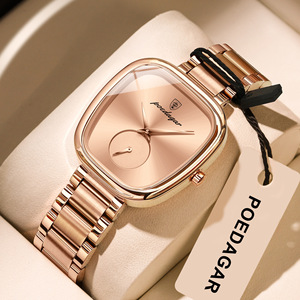Montre à quartz élégante de style vintage pour <span class=keywords><strong>femme</strong></span>, boîtier tonneau en alliage de luxe léger, acier inoxydable, largeur 16 mm - Product Image 5