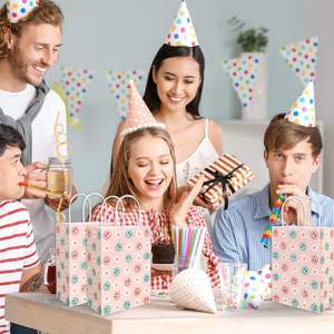 Bolsas de Regalo de Papel con Asas, Diseño de Cara Sonriente Rosa y Flores de Margarita, para Dulces, Golosinas, Recuerdos, para Fiestas de Cumpleaños y Baby Shower - Product Image 6
