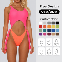 Baju Renang Wanita OEM Satu Potong Model Bodycon, Custom, Ketat, Leher Bulat, Pakaian Pantai Minimalis, Rumbai, Polos