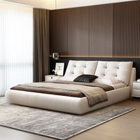 Moderne luxuriöse Schlafzimmermöbel aus Holz, weich gepolstertes Kingsize-Bettgestell, Doppelbetten mit Ledermatratze und Stauraum.