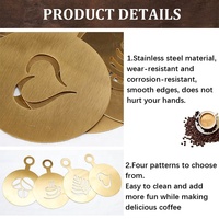 Modèles de décoration personnalisés en acier inoxydable 430 pour latte art, cappuccino, gâteaux et desserts, ensemble de 4 pièces pour accessoires café et thé