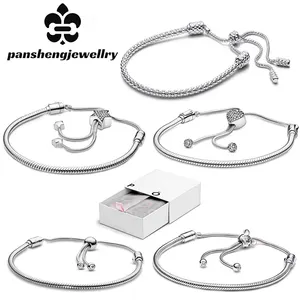 High Quality Women'S Luxury Jewelry 925 Silver Adjustable Heart Star Ipandorars Bracelet Heart Snake Bone Charm Bracelet
