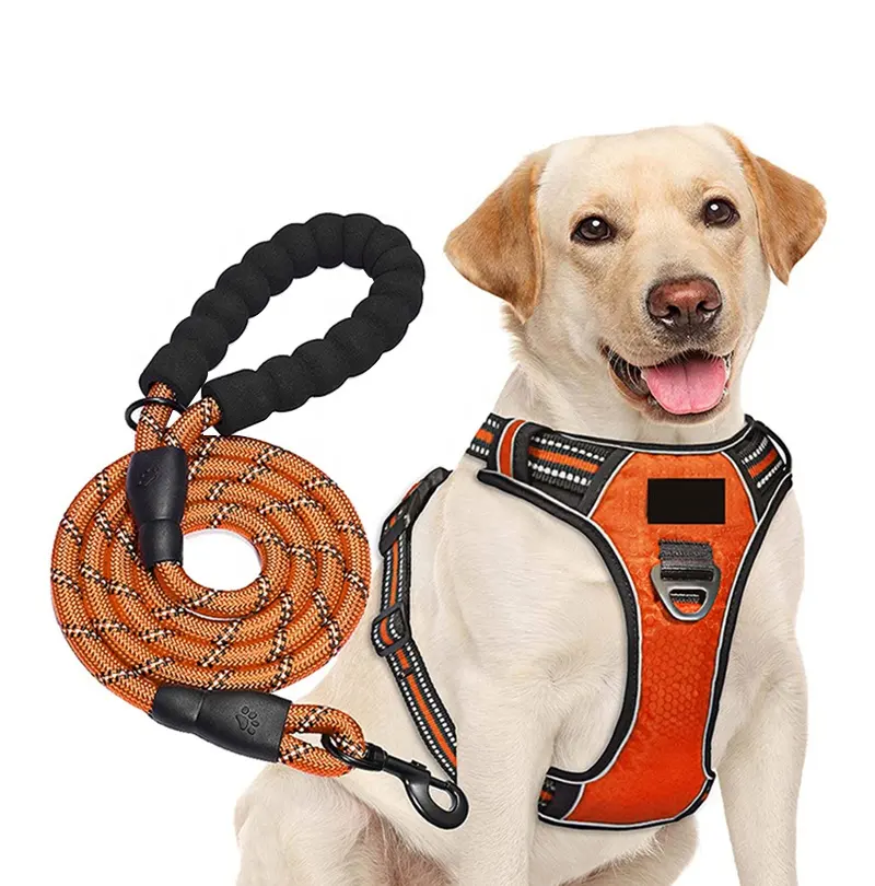 POP DUCK No Pull Pet Reflective Oxford Vest Soft Breathable Mesh Padded No Pull Dog Harness Set for Small Medium Large Dogs